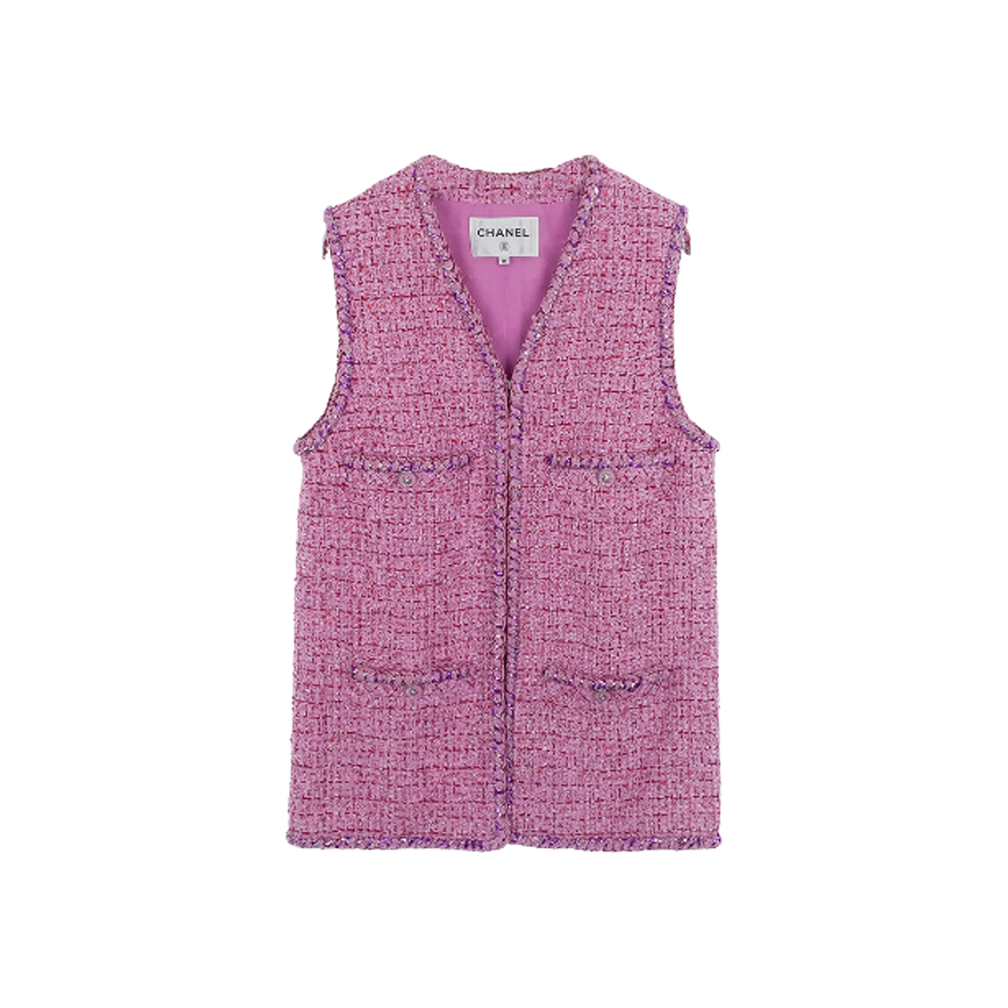 ITNV6BEN2GUI Chanel 22P Tweed Long Vest Size 40 Pink
