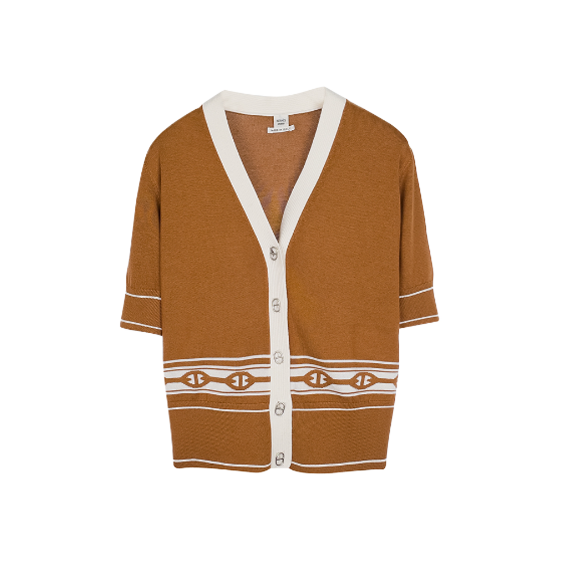 ITBFCQNEDETU Hermes Chaine dAncre Short Sleeve Cardigan Size 42 Marron Ardent