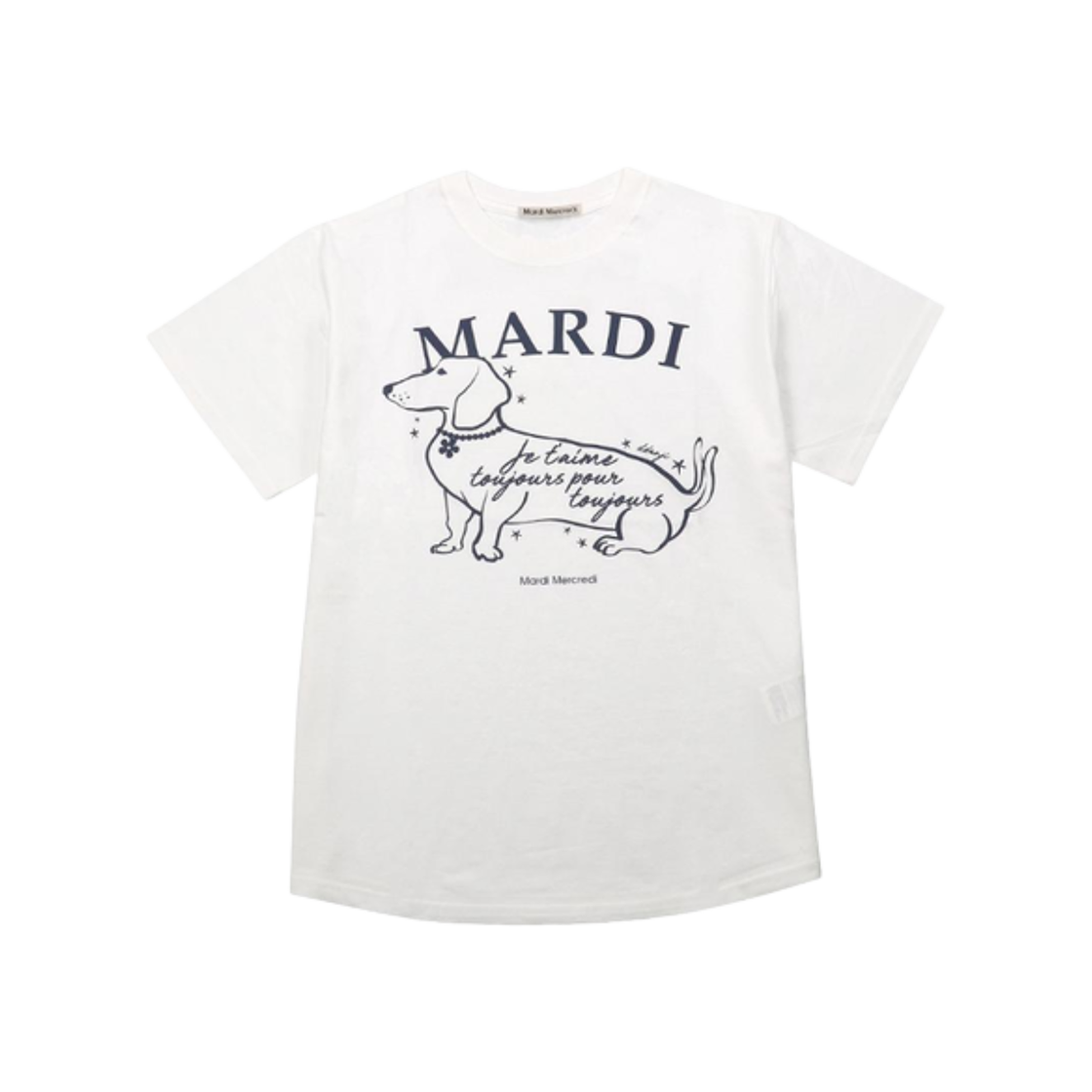 (W) 마르디 메크르디 스윙 더 테일 딴지 플라워 초커 티셔츠 아이보리 네이비((W) Mardi Mercredi Swing The Tail Ddanji Flower Choker T-Shirt Ivory Navy)