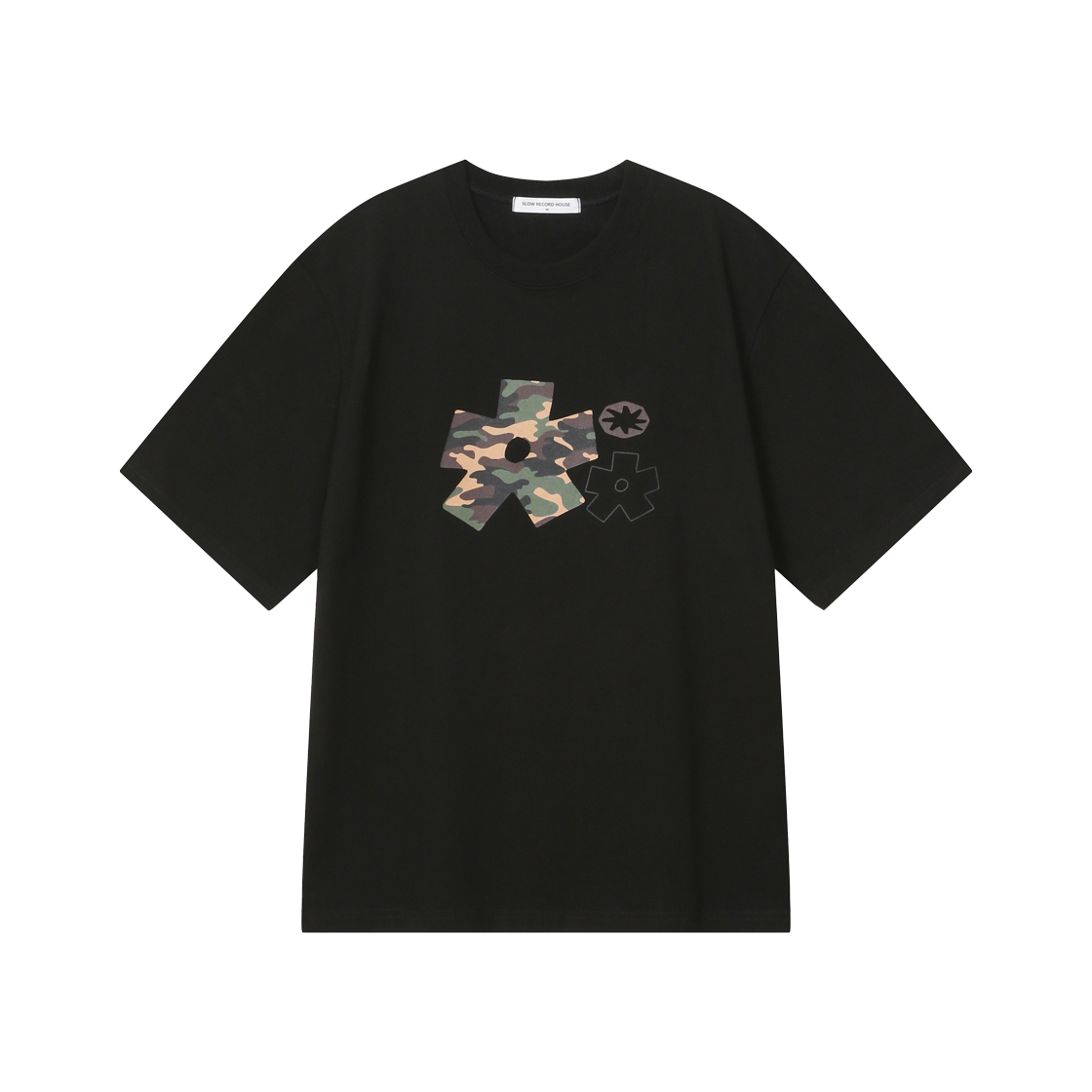 SR25SSTOP04BK SLOW RECORD HOUSE Camo Bloom Star T-Shirt Black