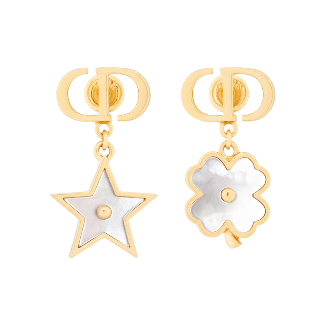 (W) 디올 데스티니 이어링 골드 피니쉬 메탈 앤 마더 오브 펄((W) Dior Destiny Earrings Gold Finish Metal And Mother of Pearl) - 1
