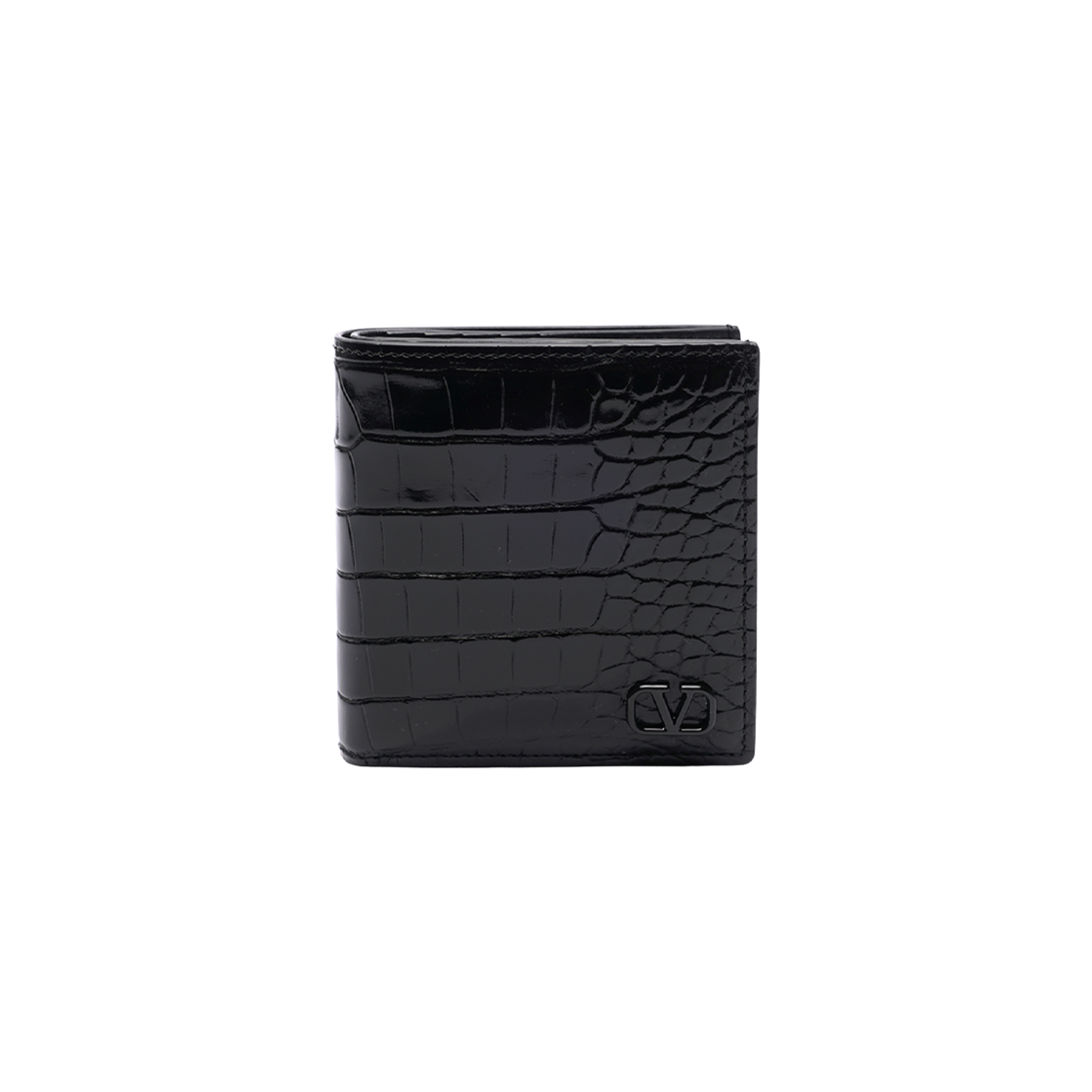 발렌티노 브이로고 크로커다일 반지갑 블랙(Valentino Vlogo Crocodile Bi-Fold Wallet Black)