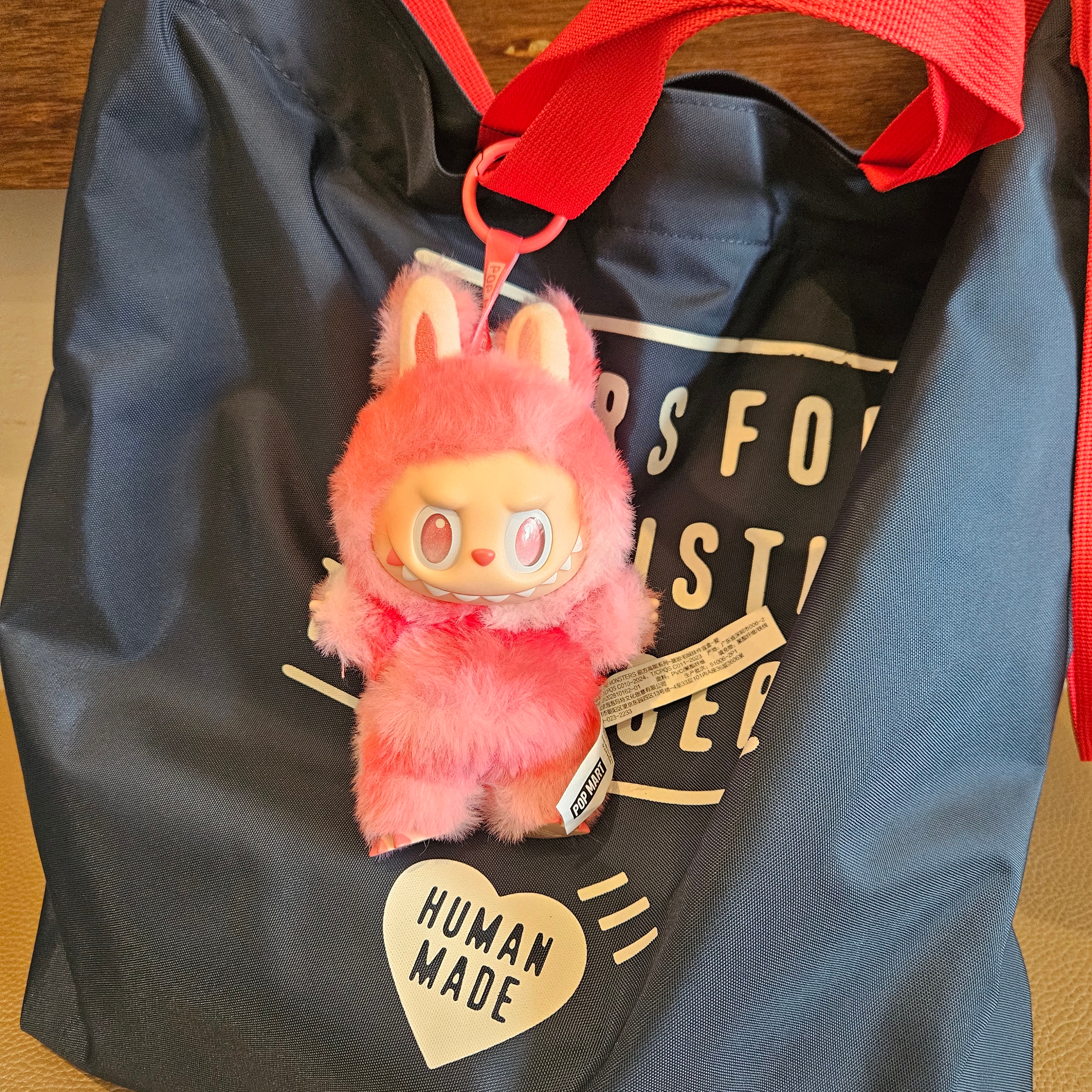 Pop Mart Labubu The Monsters Highlight Series Love Keyring (Opened Case), Human Made Shoulder Tote Bag Navy 착용 스타일 - 3