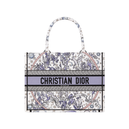M1296ZEKN-M49I Dior Lucky Medium Dior Book Tote Dior Night of Dreams Embroidery White Blue