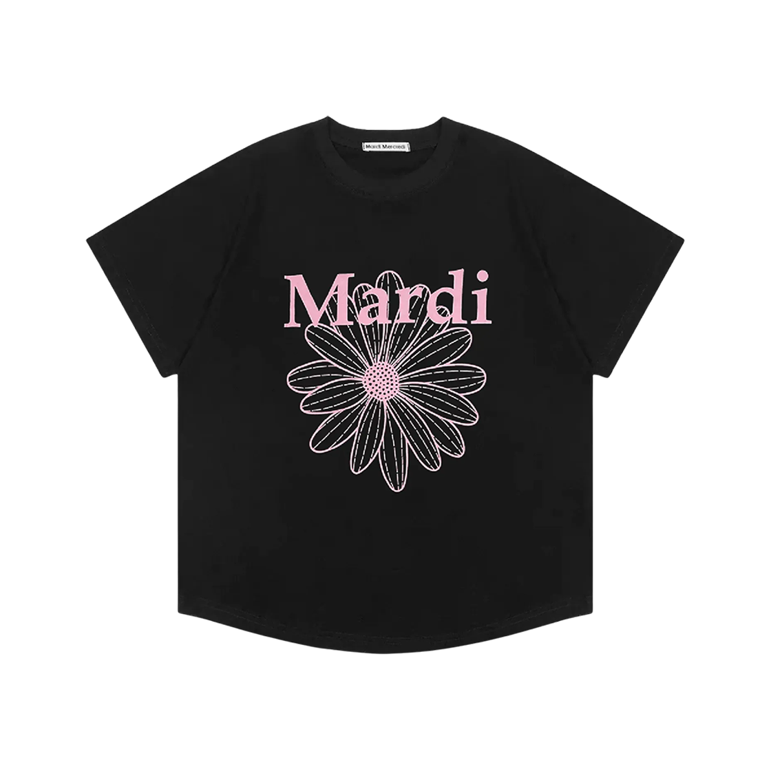(W) 마르디 메크르디 플라워마르디 티셔츠 블랙 핑크((W) Mardi Mercredi Flowermardi T-Shirt Black Pink)