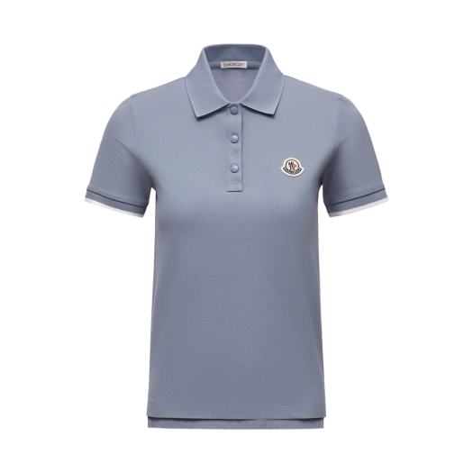 (W) Moncler Logo Patch Cotton Piquet Polo Shirt Light Blue - 25FW