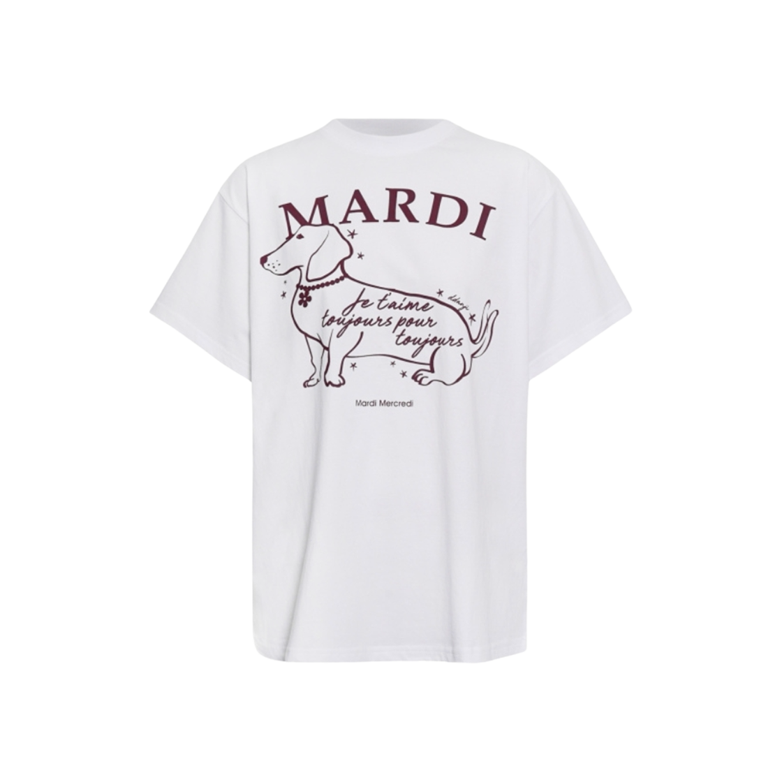 (W) 마르디 메크르디 스윙 더 테일 딴지 플라워 초커 티셔츠 화이트 버건디((W) Mardi Mercredi Swing The Tail Ddanji Flower Choker T-Shirt White Burgundy)