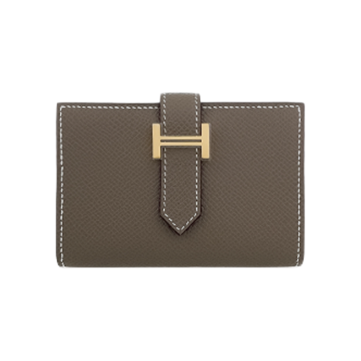 IT65TWLBQS79 Hermes Bearn Card Holder Etoupe Gold Hardware K Stamp