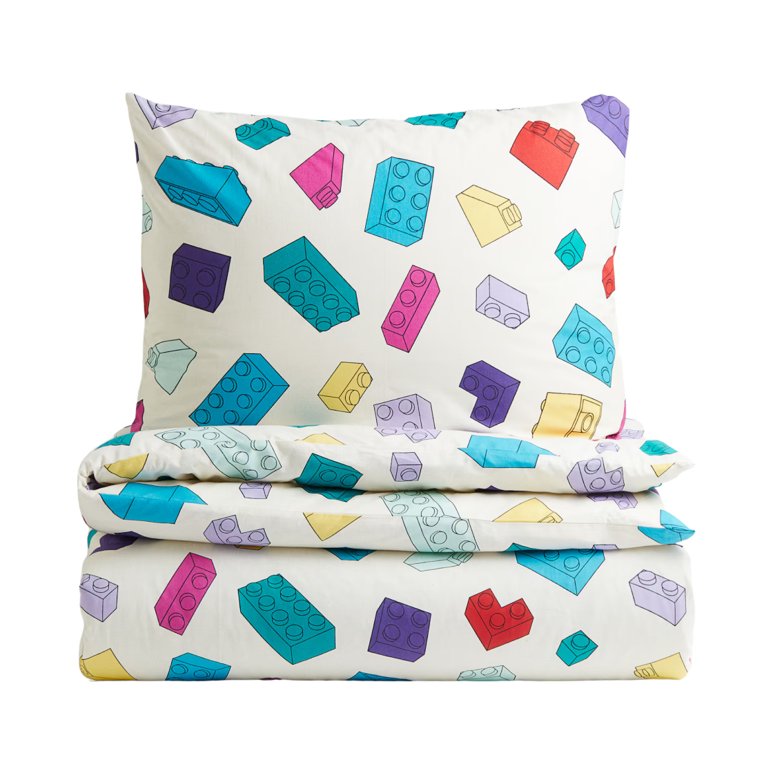 에이치앤엠 x 레고 패턴 코튼 듀베 커버 & 필로우케이스 멀티컬러 레고(H&M x Lego Patterned Cotton Duvet Cover & Pillowcases Multicolor Lego)