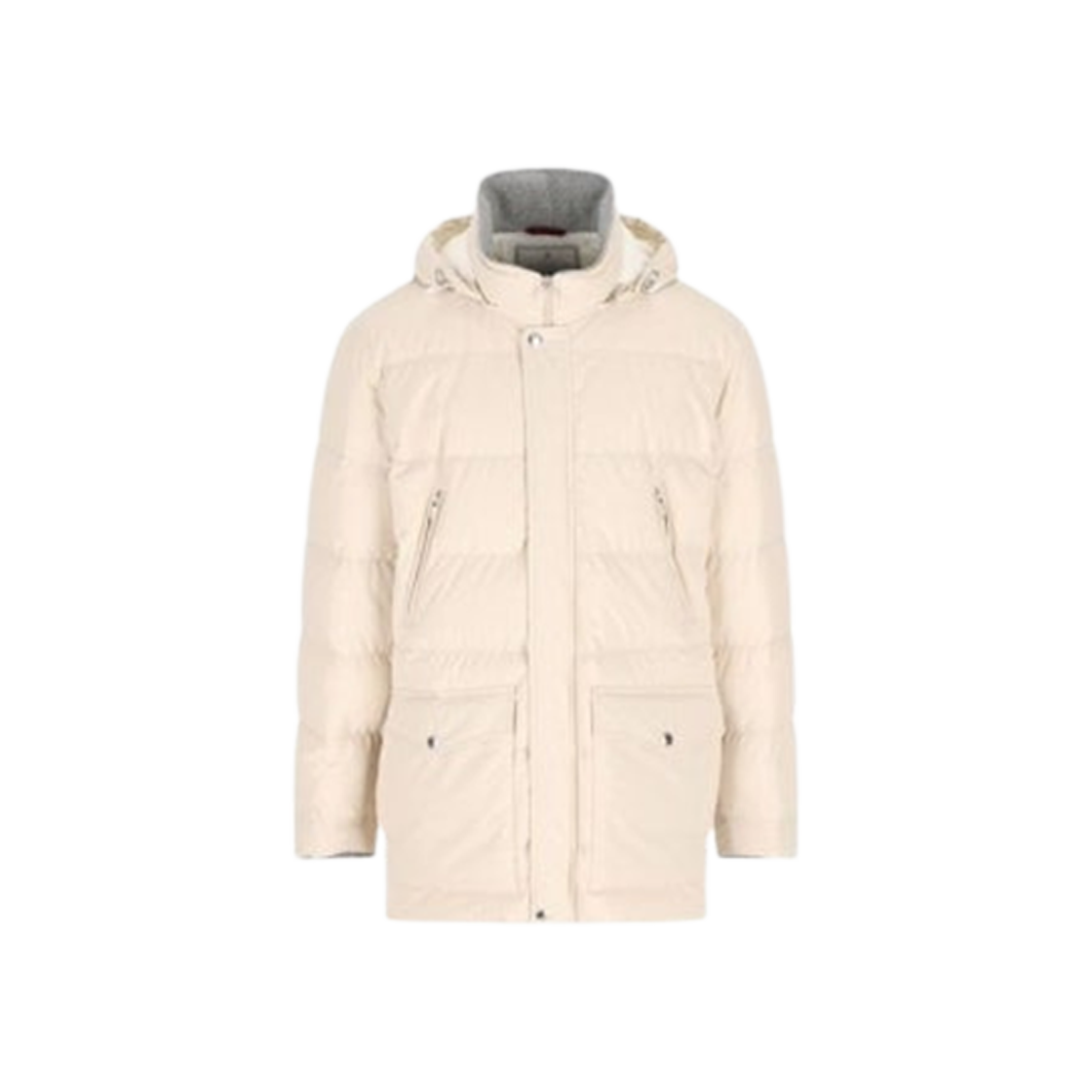 MM4911823-CQC14 Brunello Cucinelli Bonded Taffeta Down Jacket with Detachable Hood Beige