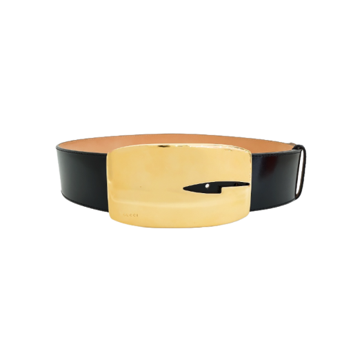 ITLQ8AT4IELM Gucci Big Square Metal Buckle Belt Size 40 Black Gold