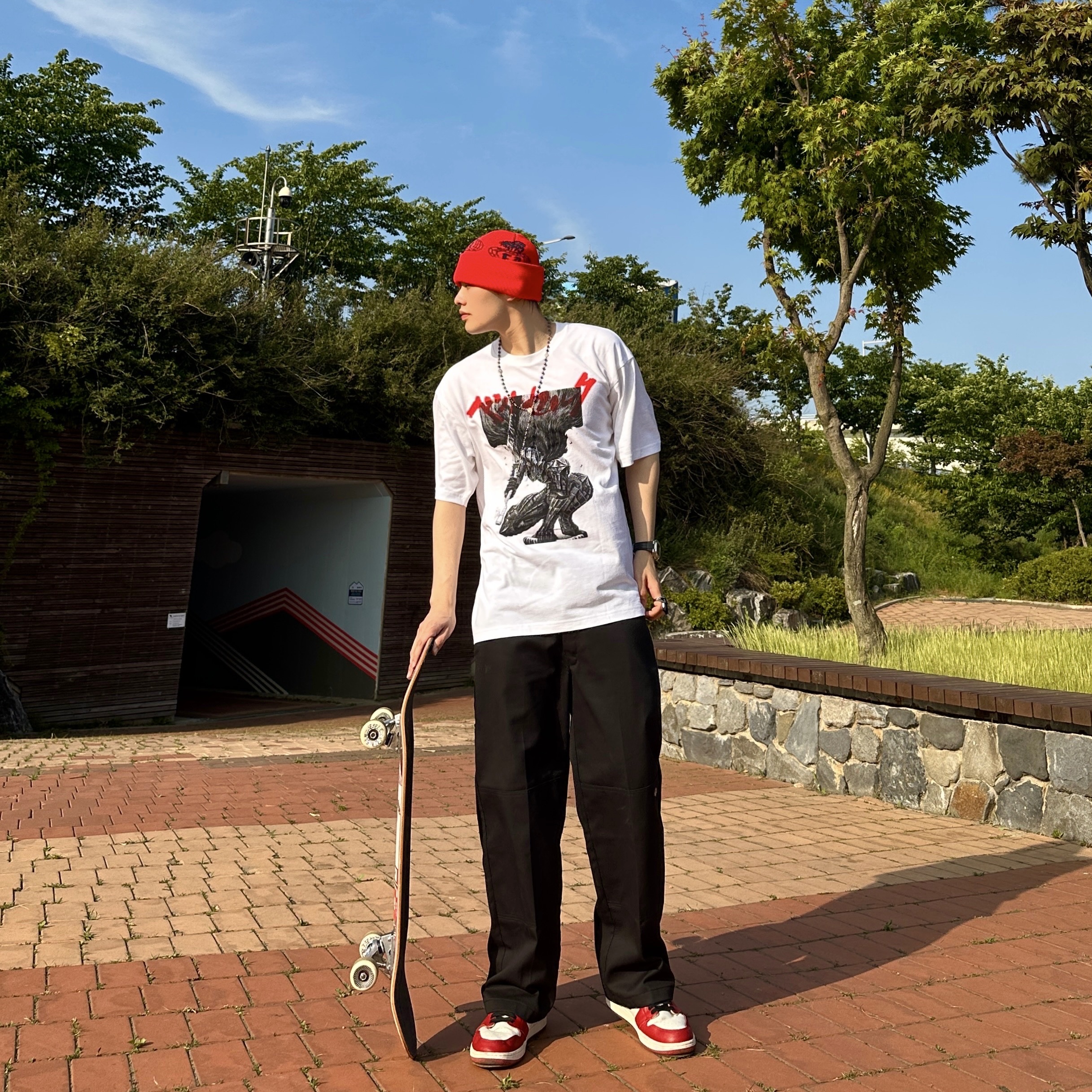 Jordan 1 Retro High OG Chicago 2022, Dickies Loose Fit Double Knee Work Pants Black 착용 스타일 - 3