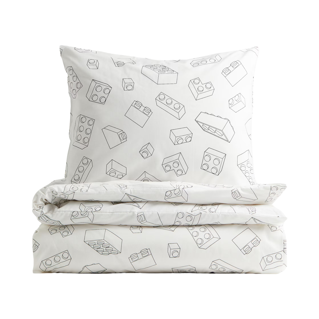 에이치앤엠 x 레고 패턴 코튼 듀베 커버 & 필로우케이스 화이트 레고(H&M x Lego Patterned Cotton Duvet Cover & Pillowcases White Lego)
