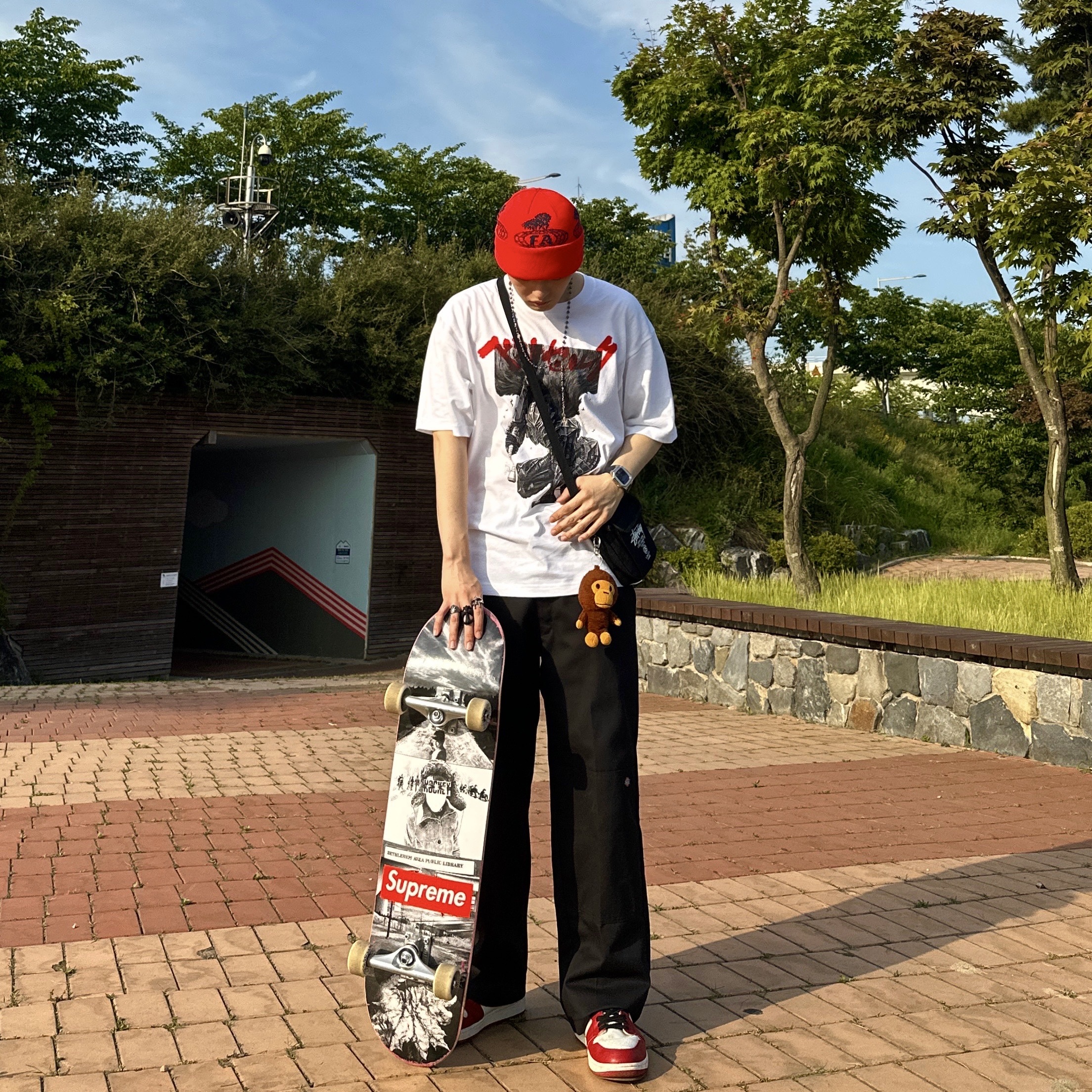 Jordan 1 Retro High OG Chicago 2022, Dickies Loose Fit Double Knee Work Pants Black 착용 스타일 - 2