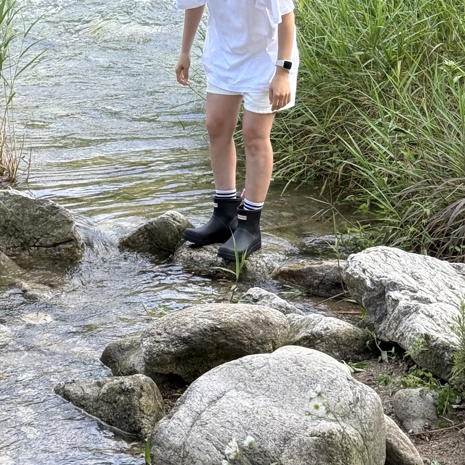 (W) Hunter Play Short Rain Boots Black, Human Made T-Shirts White (3 Pack) 착용 스타일 - 4