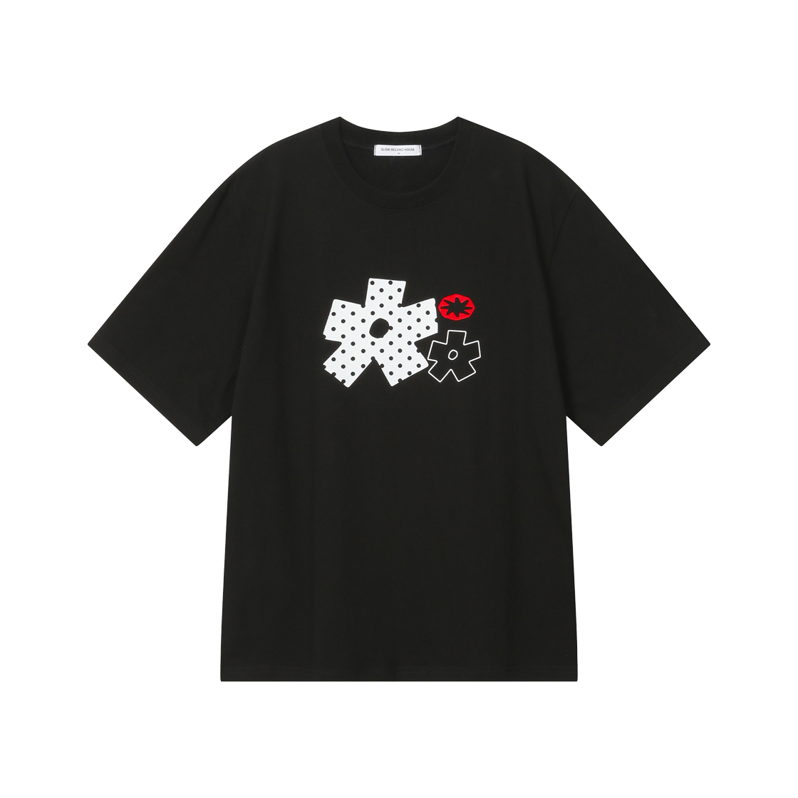 SR25SSTOP05BK SLOW RECORD HOUSE Polka Dot Star T-Shirt Black