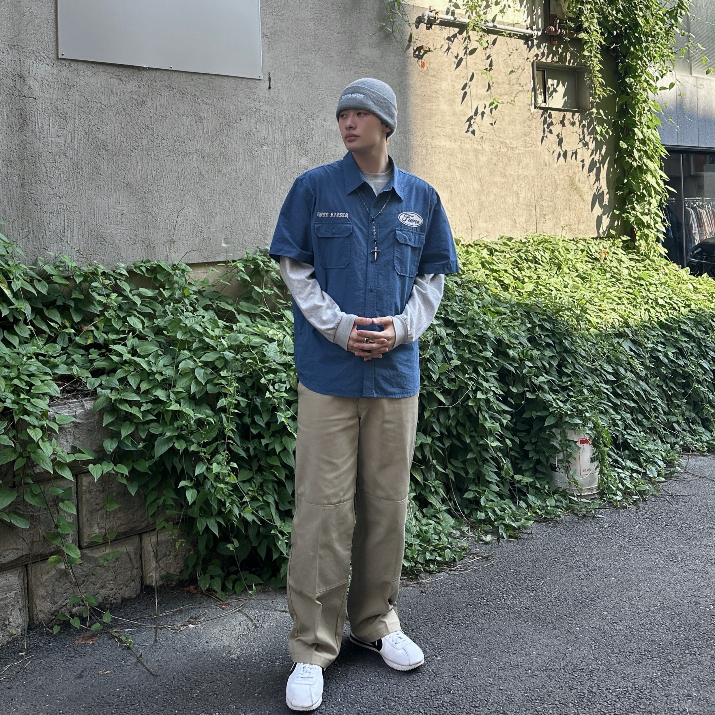 Nike Cortez White Black, Dickies Loose Fit Double Knee Work Pants Khaki 착용 스타일 - 2