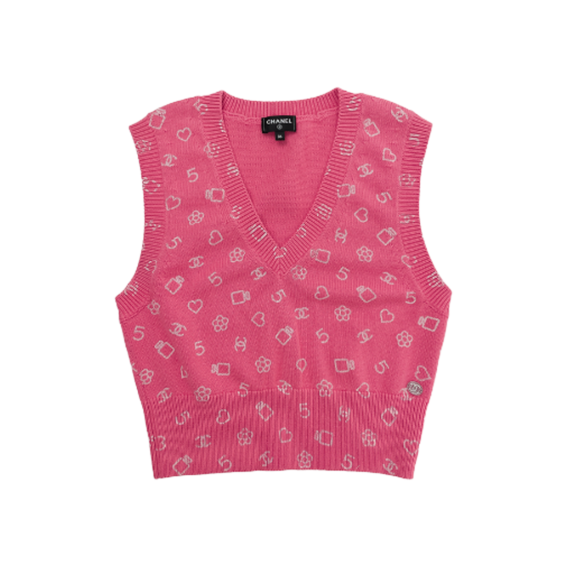 ITVIVMS7OPO3 Chanel 23C V Neck Pattern Vest Size 36 Pink White