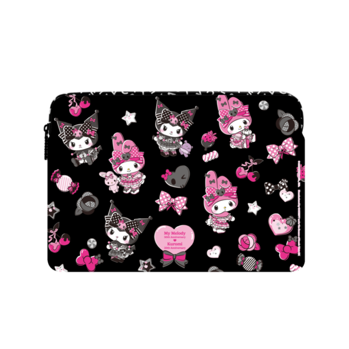 케이스티파이 x 산리오 마이 멜로디 & 쿠로미 패턴 임팩트 맥북 슬리브 블랙 핑크(Casetify x Sanrio My Melody & Kuromi Pattern Impact MacBook Sleeve Black Pink)
