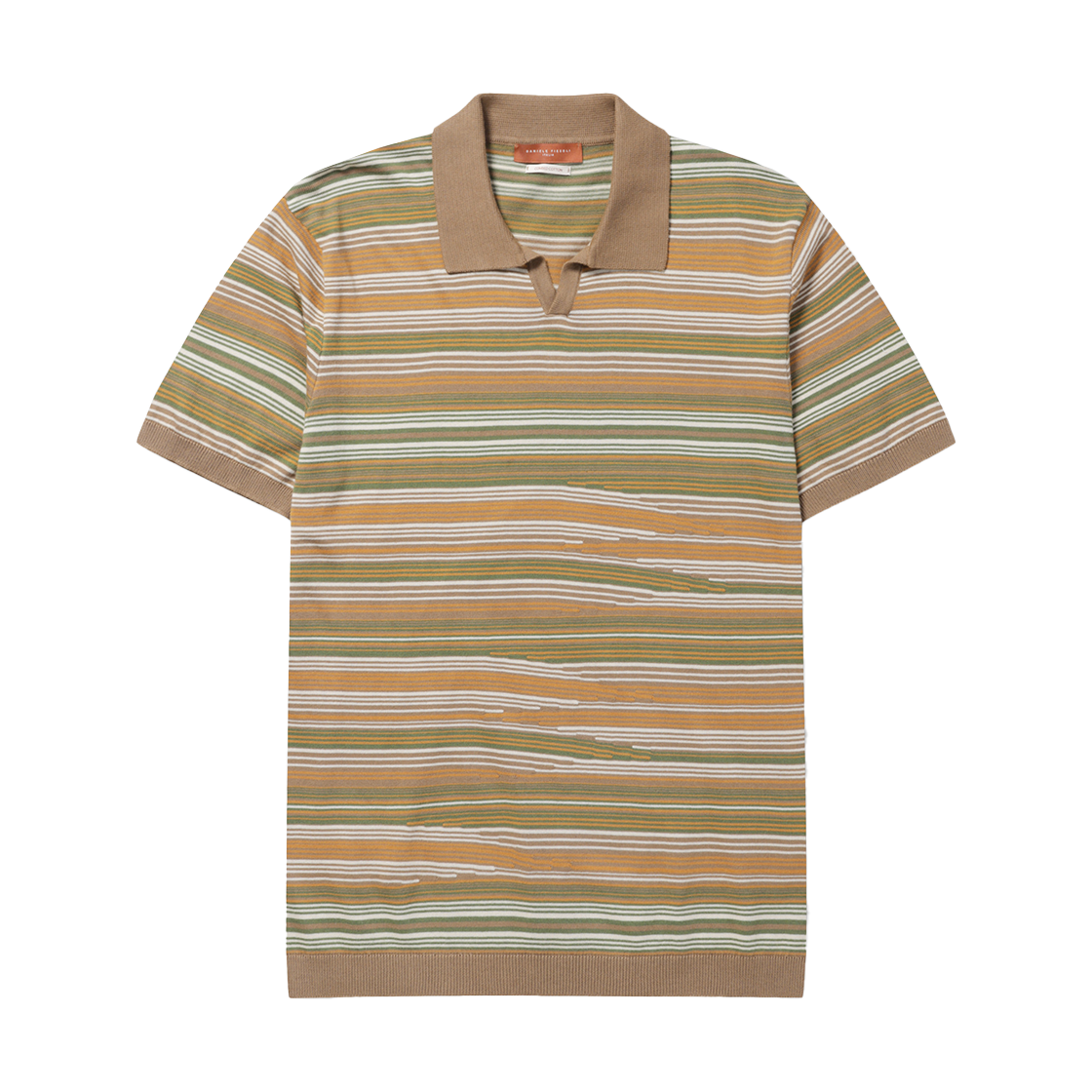 시리즈 다니엘 피에솔리 스트라이프 오픈 칼라 니트 오렌지(Series Daniel Fiesoli Stripe Open Collar Knit Orange) - 1