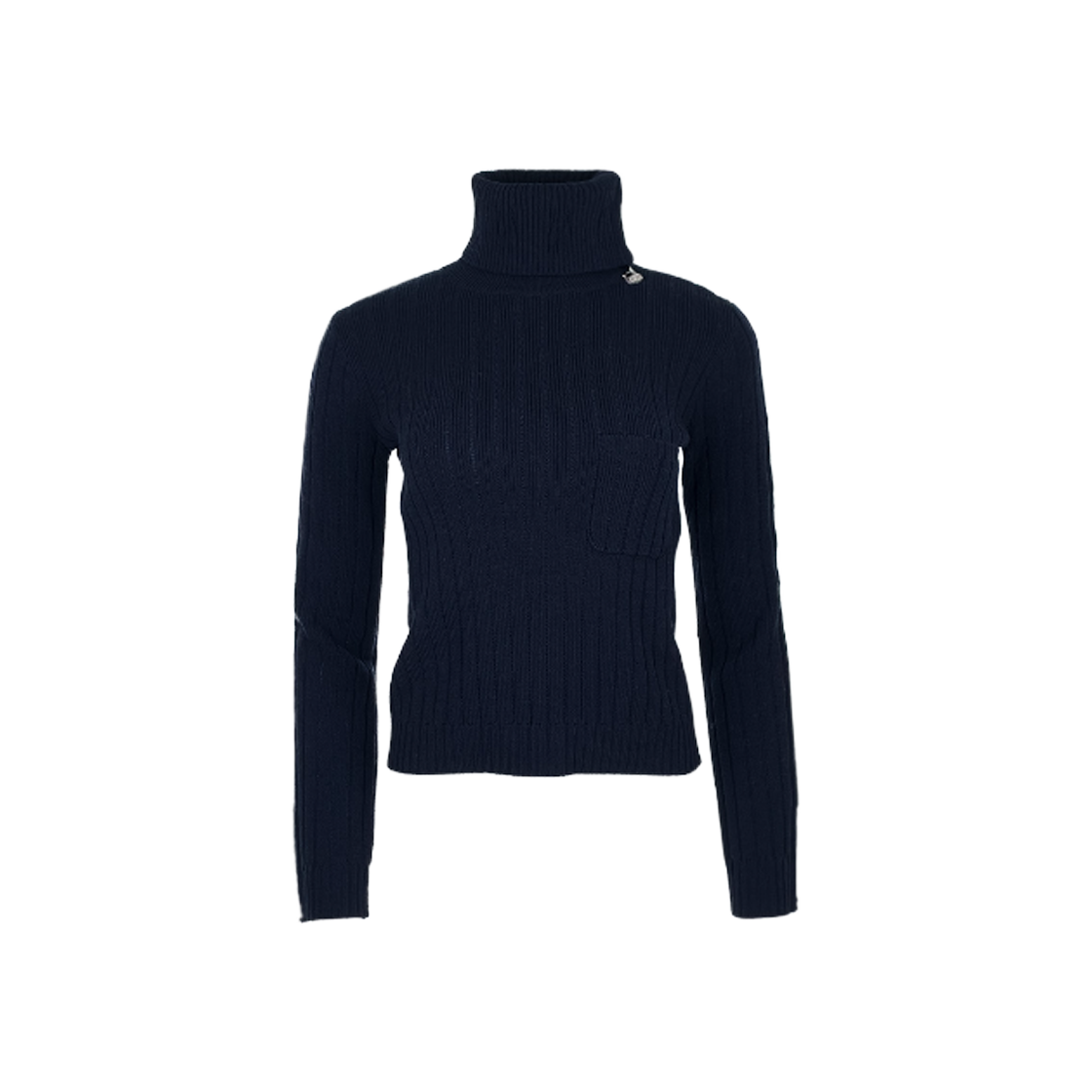 IT3TFIBDHGV4 Chanel 24K Bag Charm Zipper Detail Turtleneck Sweater Size 36 Navy