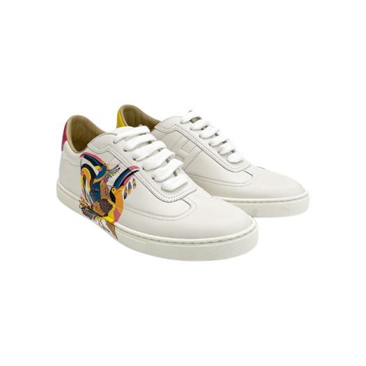 ITMFMI5DTRLQ [A등급] Hermes Vintage Quick Sneakers 36.5 White/Yellow/Pink