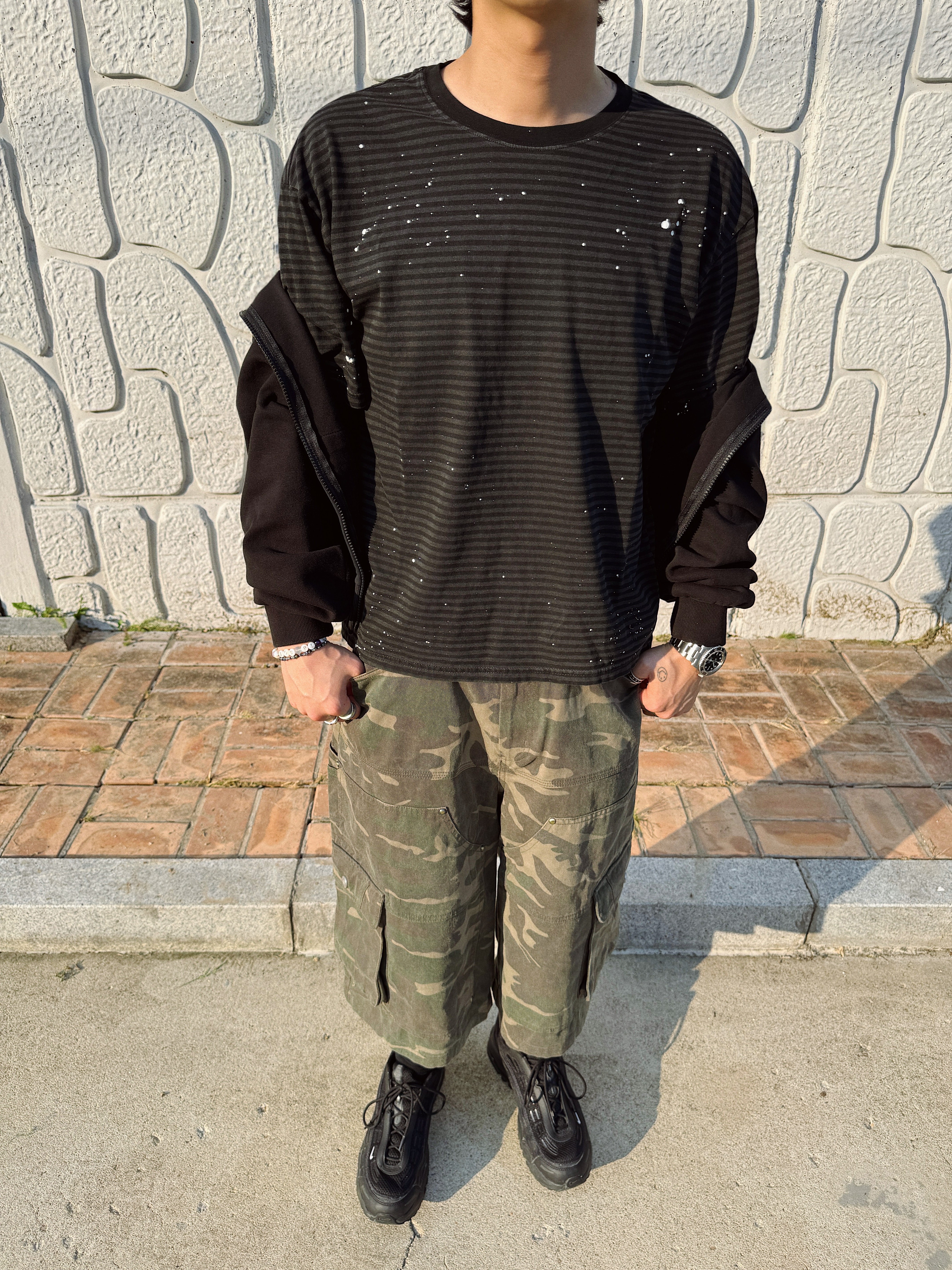 Vacant Archive Moksha Bermuda Pants Camo, Nike x Comme des Garcons Homme Plus Air Max TL 2.5 Black 착용 스타일 - 5