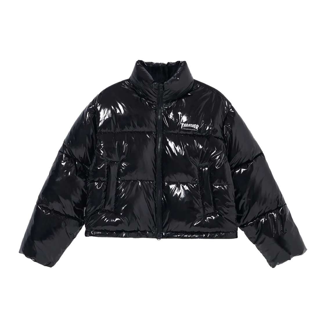 트레셔 우먼 글로시 크롭 푸퍼 블랙(THRASHER Women Glossy Crop Puffer Black)