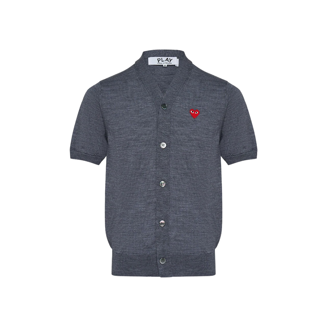 AX-N096-051-3 Play Comme des Garcons Short Sleeve Red Heart Cardigan Grey