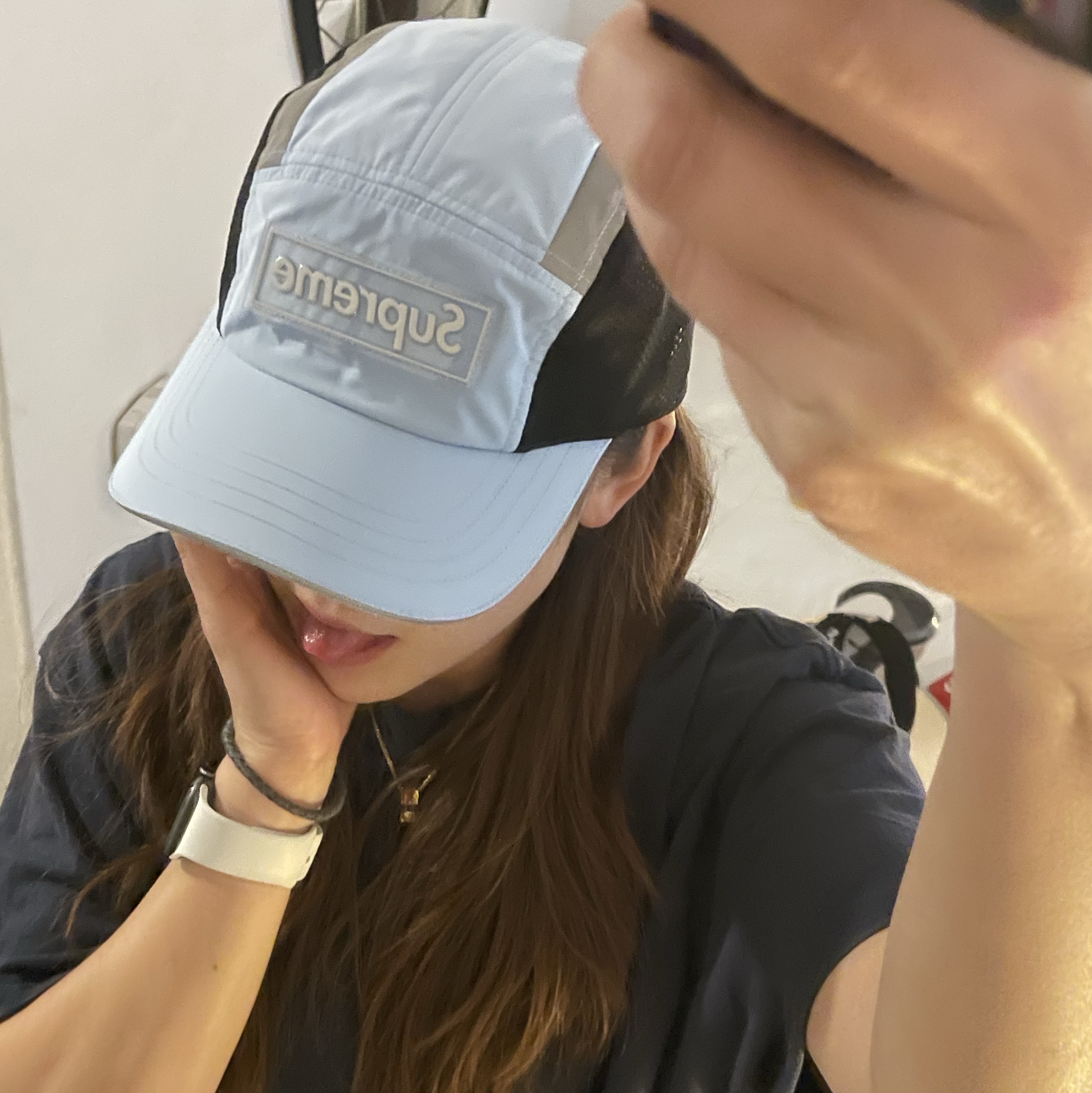 Supreme Side Mesh Camp Cap Light Blue - 25SS 착용 스타일