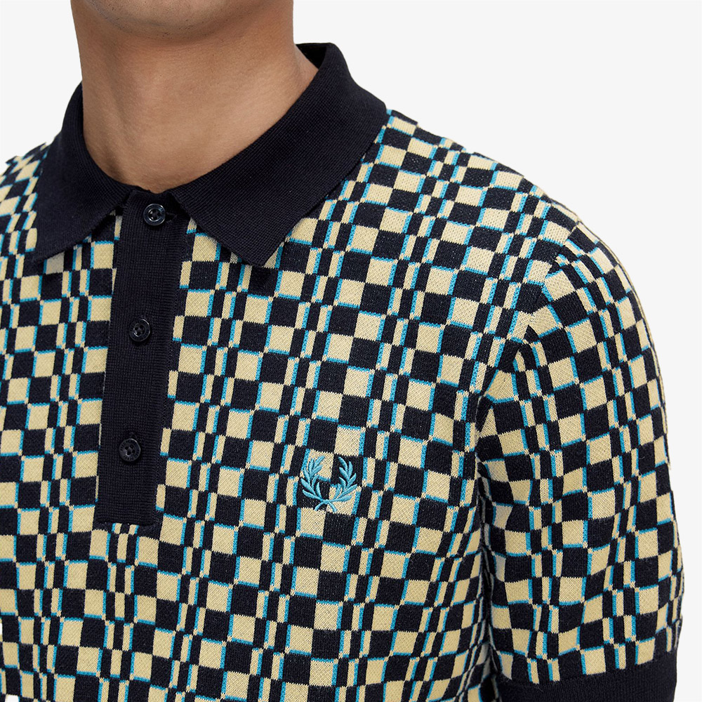 프레드페리 글리치 체커보드 니트 셔츠 라이트오이스터 블랙(Fred Perry Glitch Chequerboard Knit Shirt Light Oyster) - 5