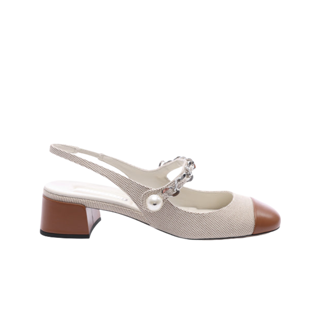 5I045E-Q1D-F062F (W) Miu Miu Two-Tone Patent Leather Slingback Pumps Beige Brandy
