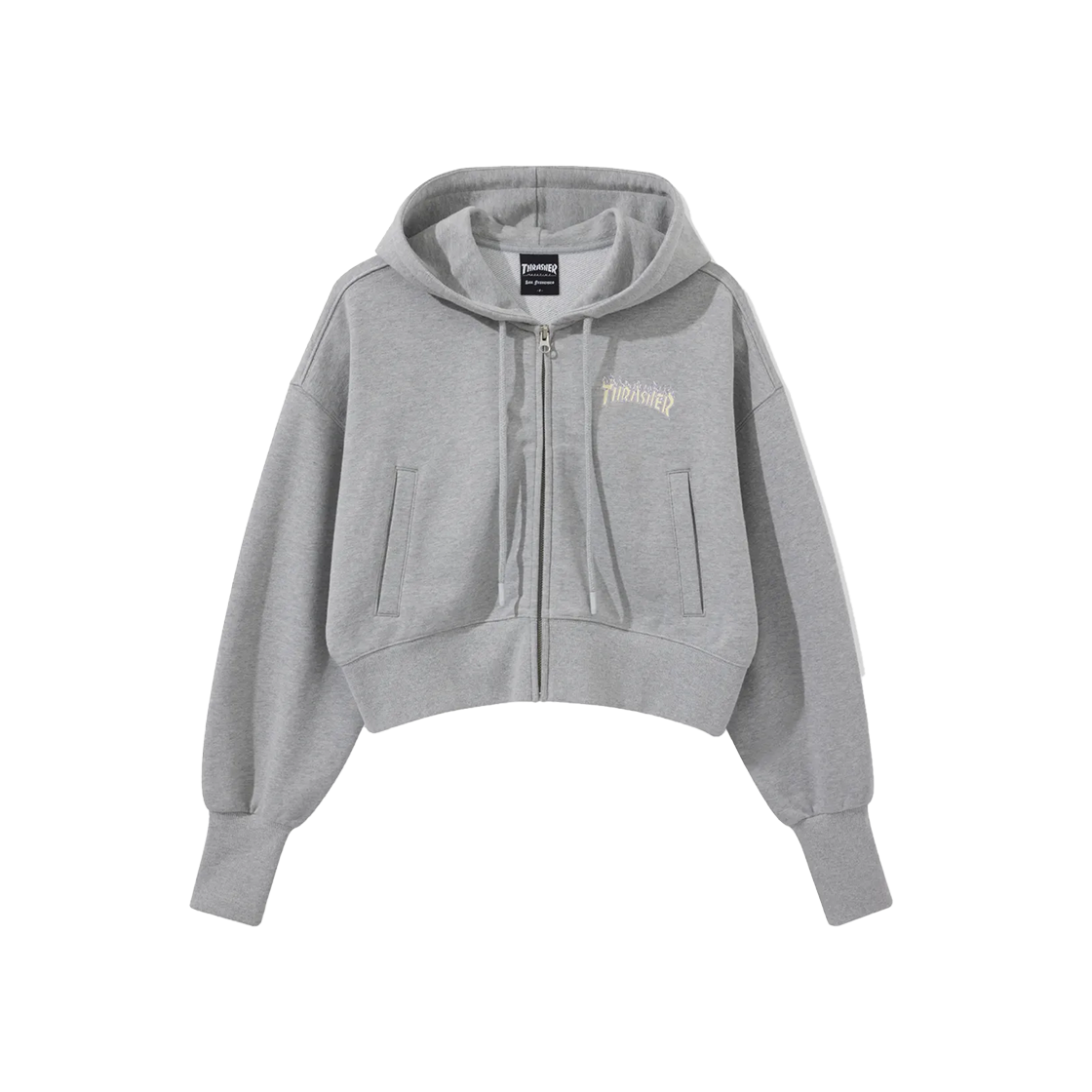 트레셔 우먼 플레임 크롭 후드집업 그레이(THRASHER Women Flame Crop Hood Zip-Up Gray)