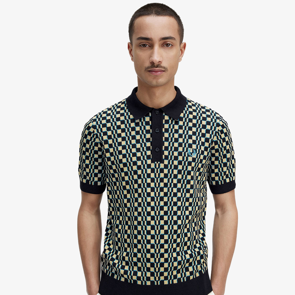 프레드페리 글리치 체커보드 니트 셔츠 라이트오이스터 블랙(Fred Perry Glitch Chequerboard Knit Shirt Light Oyster) - 4