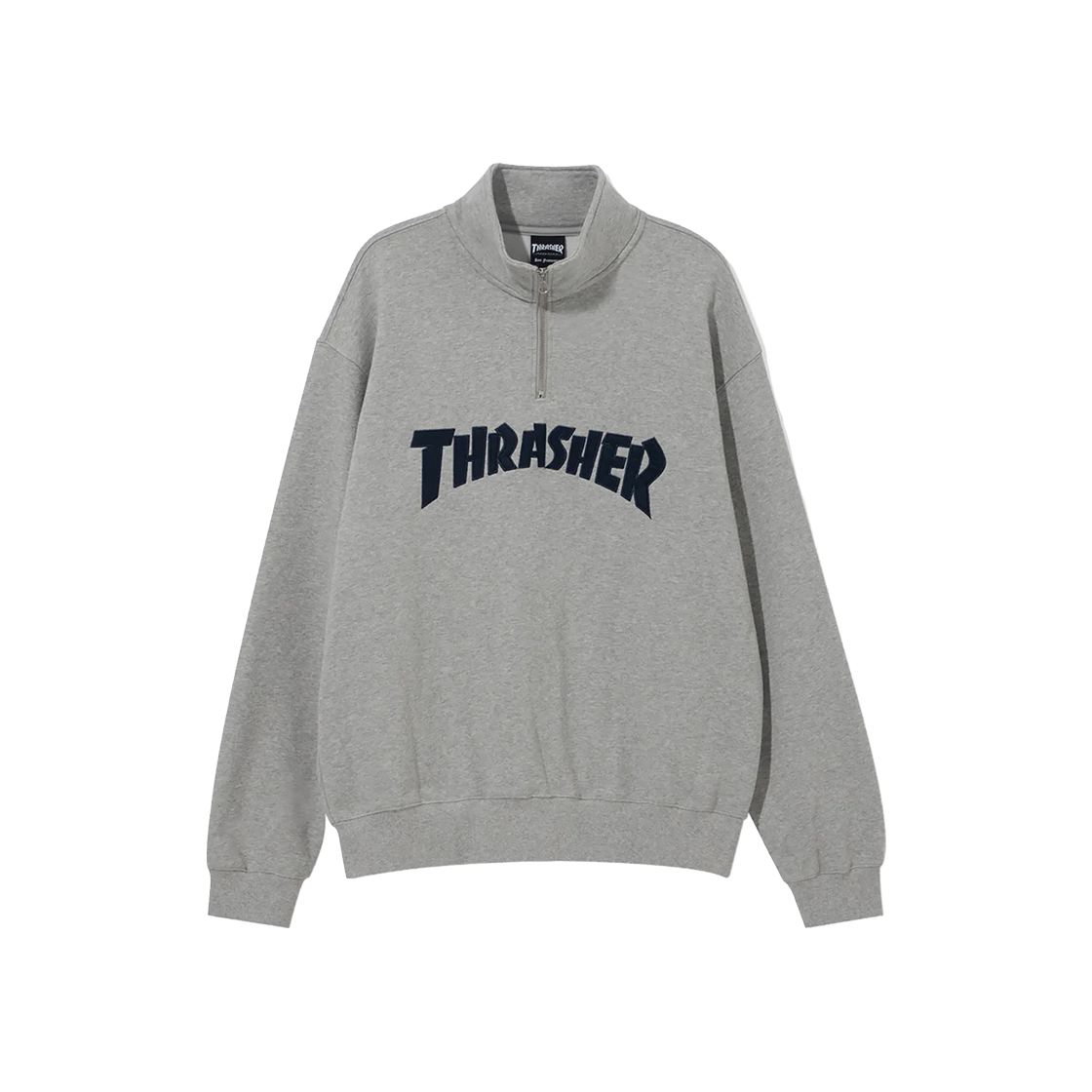 트레셔 매거진 아플리케 하프 집업 스웻셔츠 그레이(THRASHER Magazine Applique Half Zip-Up Sweatshirt Gray)
