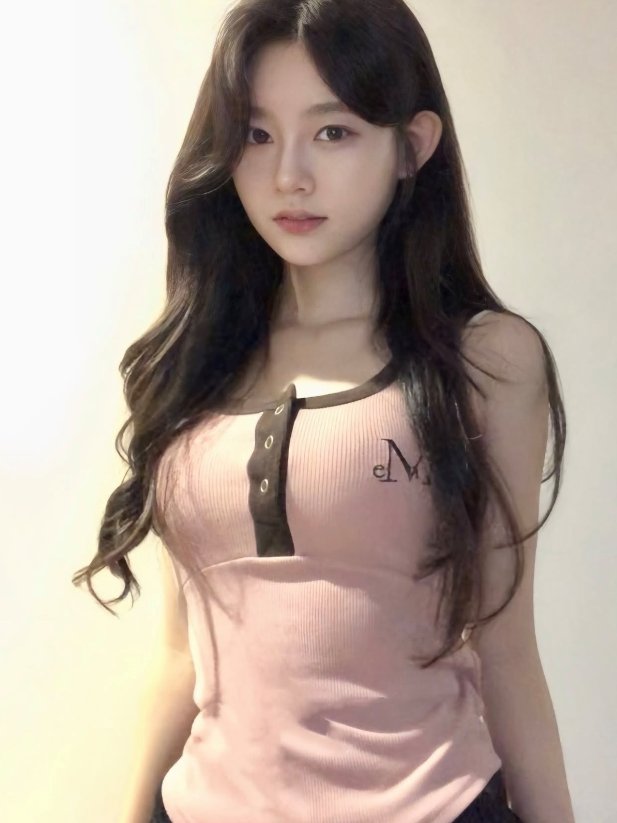 MUCENT Color-Pop Button Crop Sleeveless Pink 착용 스타일