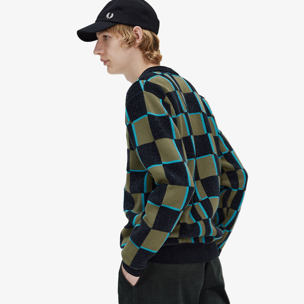 프레드페리 글리치 체커보드 가디건 유니폼그린 블랙(Fred Perry Glitch Chequerboard Cardigan Uniform Green) - 5