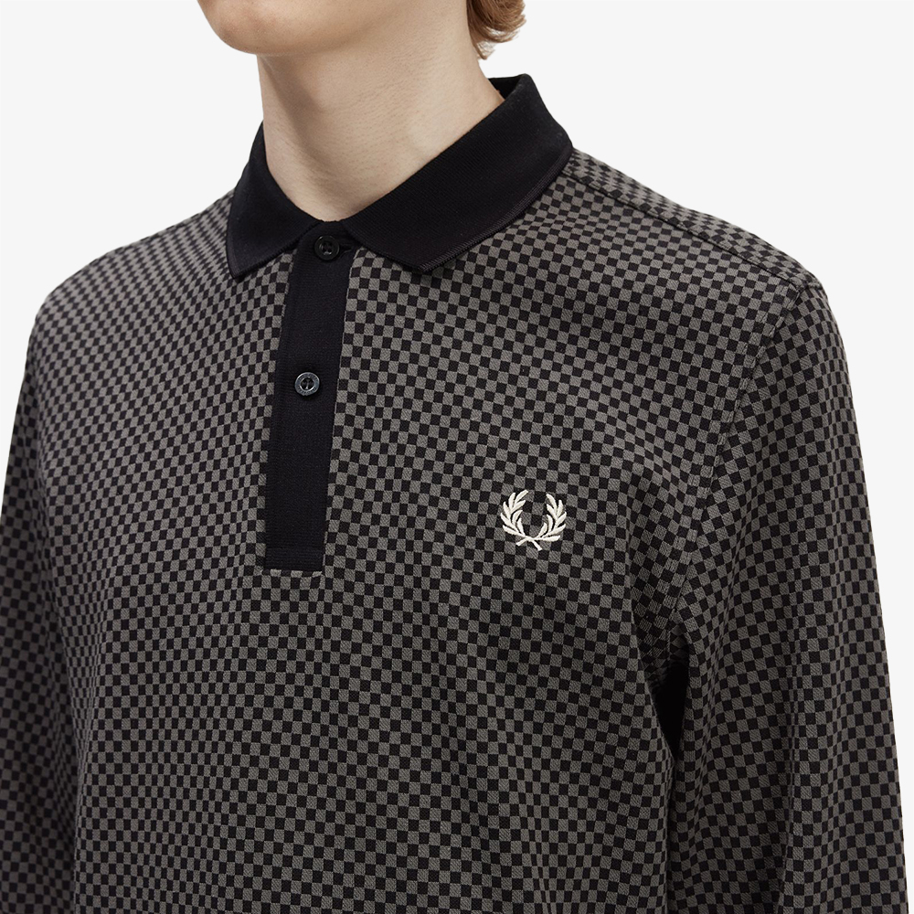 프레드페리 마이크로 체커보드 롱 슬리브 폴로 셔츠 블랙 필드그린(Fred Perry Micro Chequerboard Polo Shirt Black) - 5