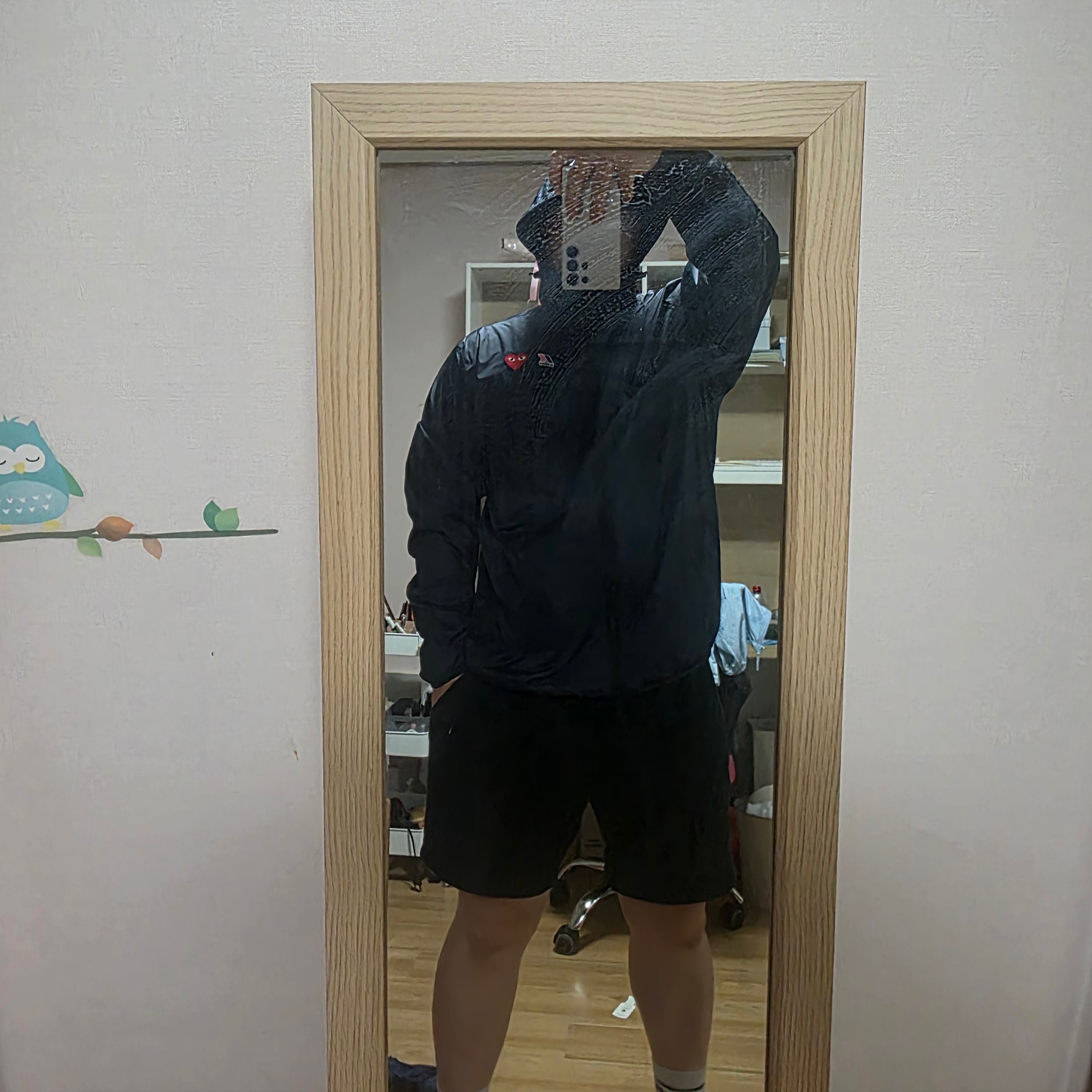 Play Comme des Garcons x K-Way Full Zip Jacket Navy 착용 스타일