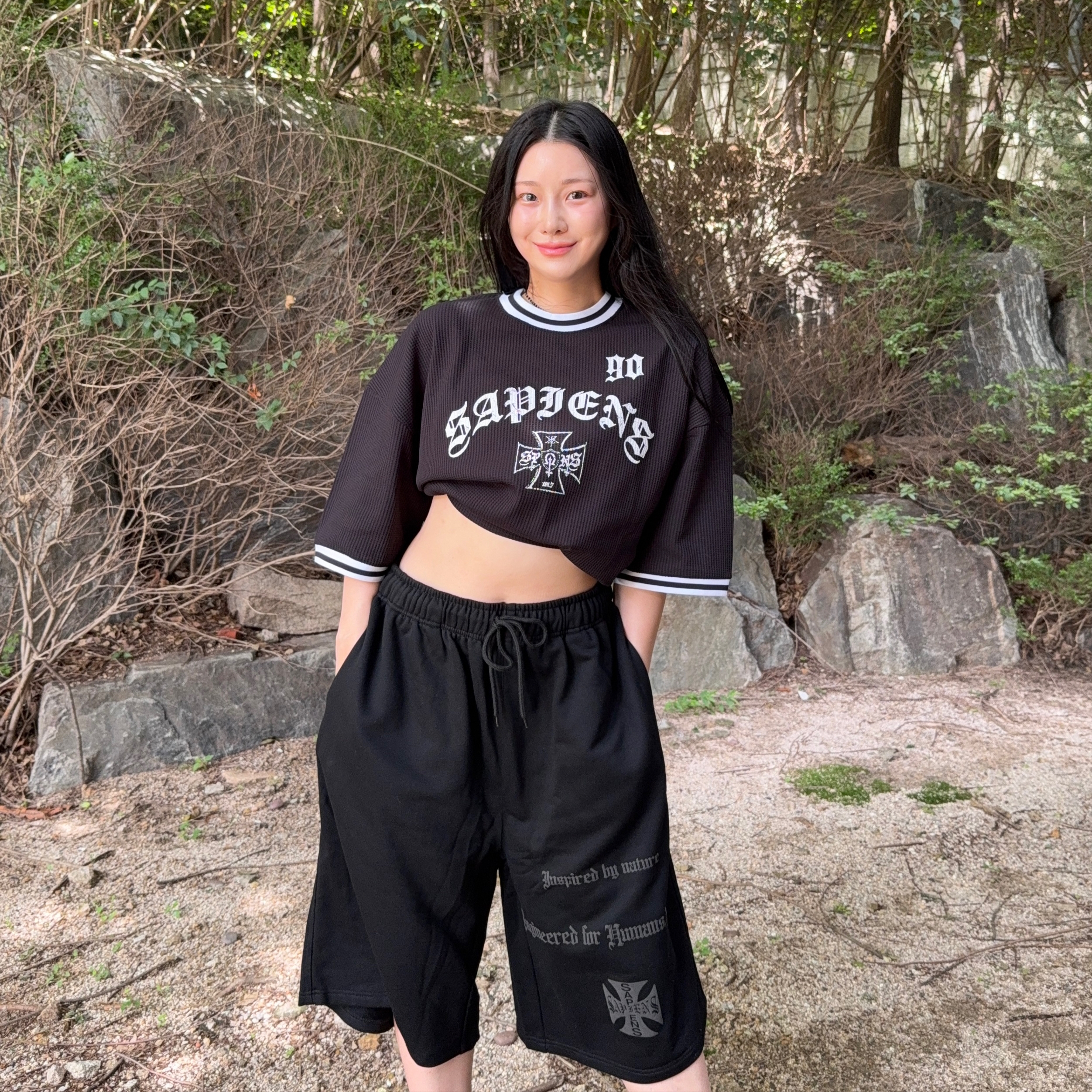 Sapiens Ninety Ringer Over Fit Short Sleeves Black, [KREAM 단독][예약 배송] Sapiens Engineered Over Fit Shorts Black 착용 스타일 - 2