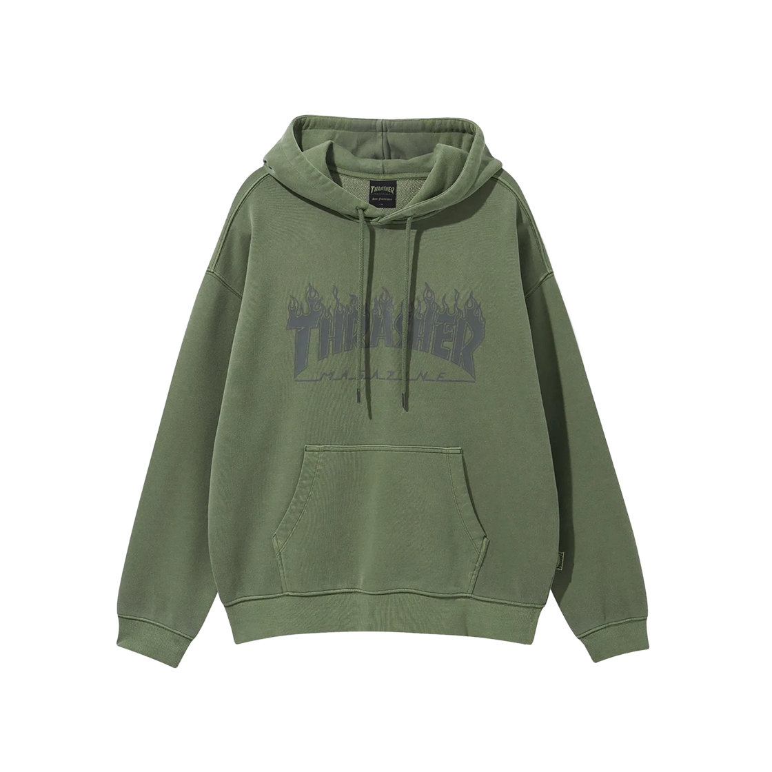 TR2403HD04KH THRASHER Flame Pigment Dyeing Hoodie Khaki