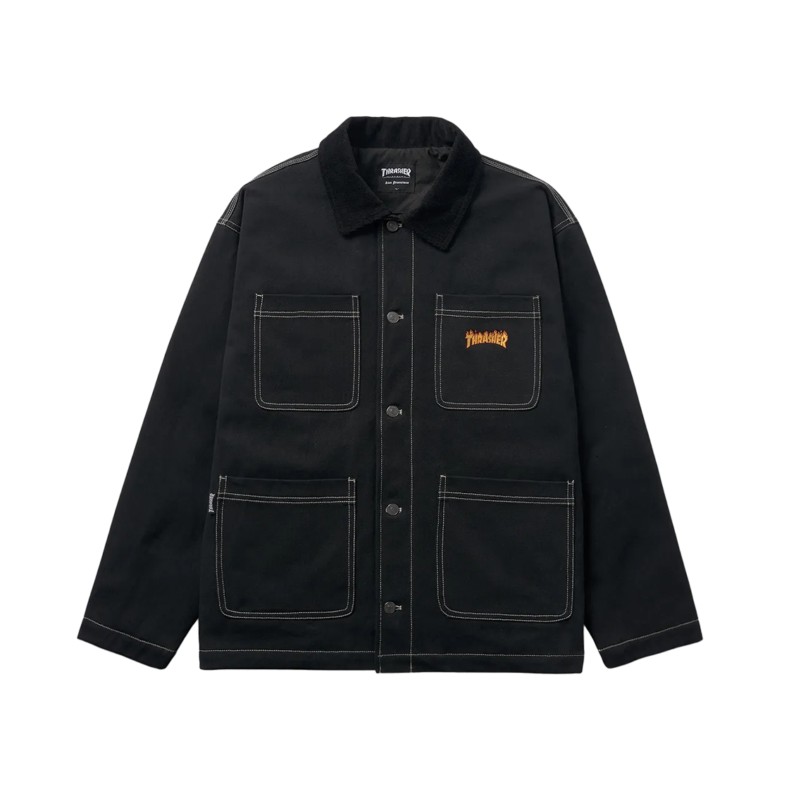 트레셔 퀼티드 스몰 플레임 로고 워크 자켓 블랙(THRASHER Quilted Small Flame Logo Work Jacket Black)
