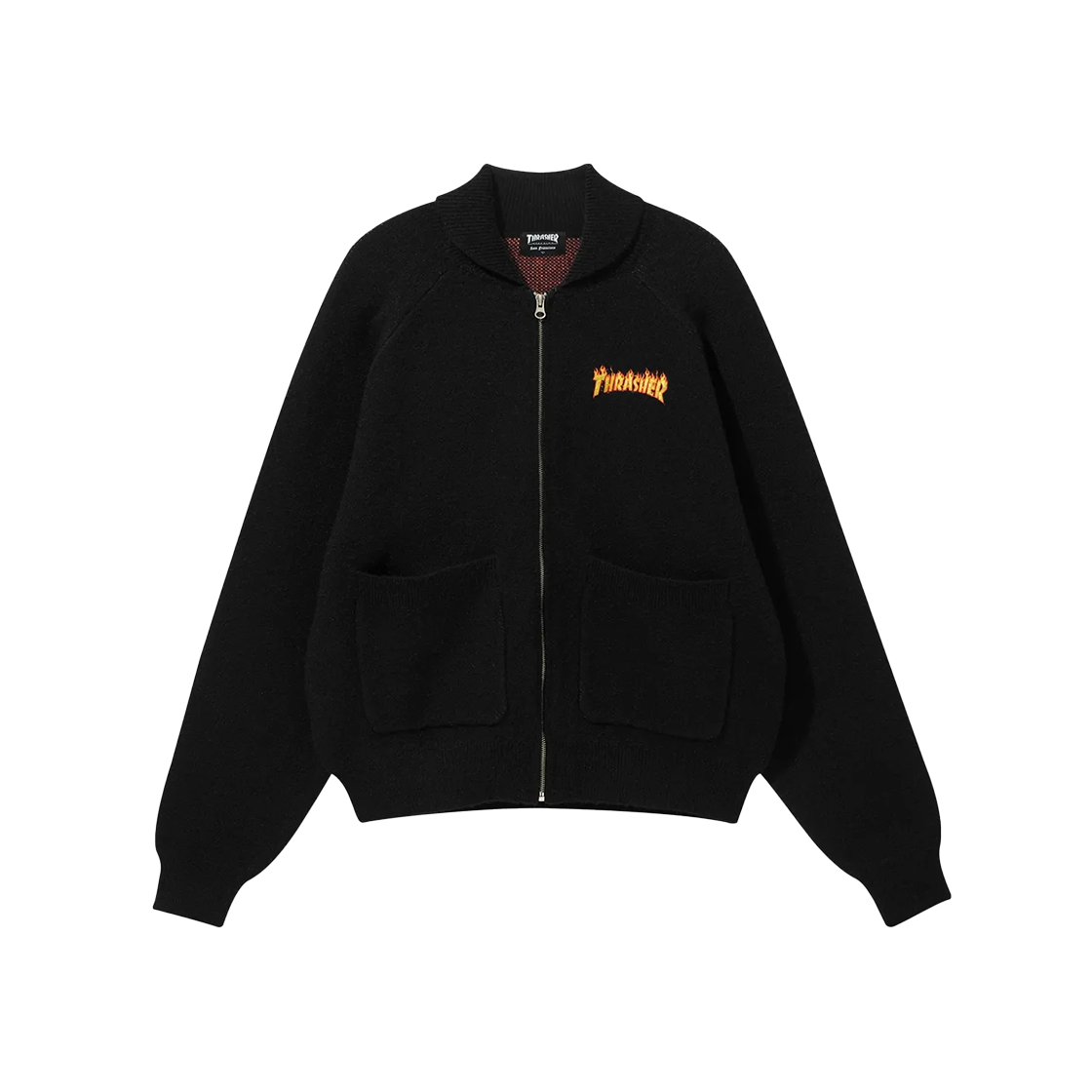 TR2403KT05BK THRASHER Flame Knit Zip-Up Cardigan Black