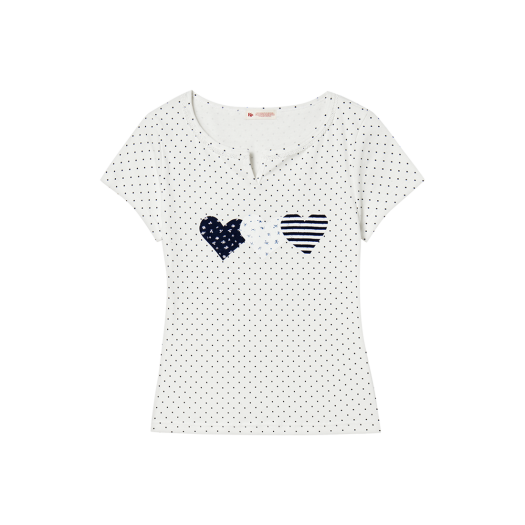 RG_TO_031_1 Rogin N Rosie Race Dot Point Heart T-shirt White
