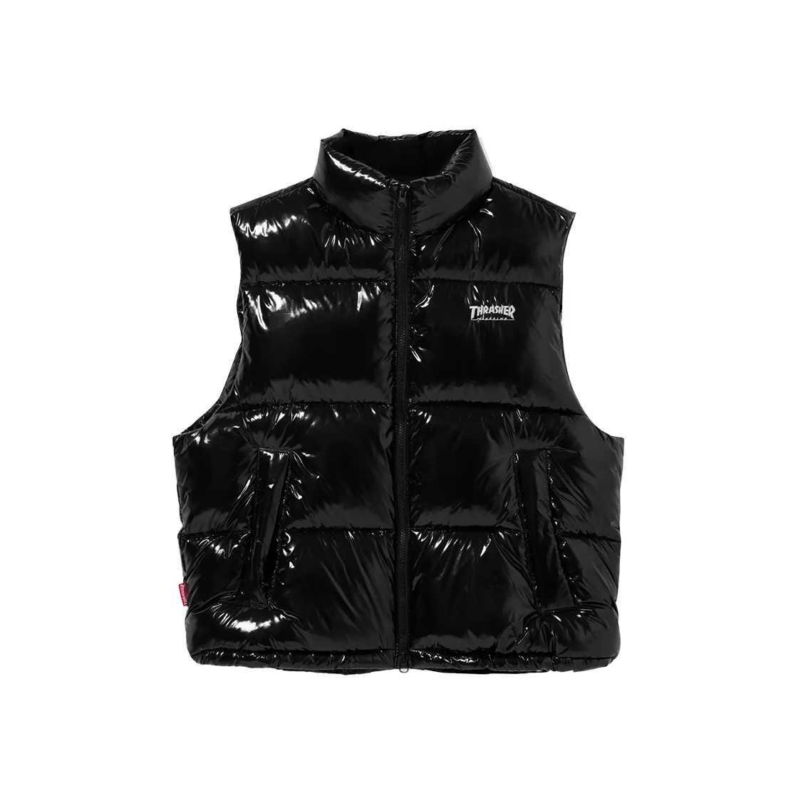트레셔 엠보스 로고 글로시 푸퍼 패딩 베스트 블랙(THRASHER Embossed Logo Glossy Puffer Padding Vest Black)