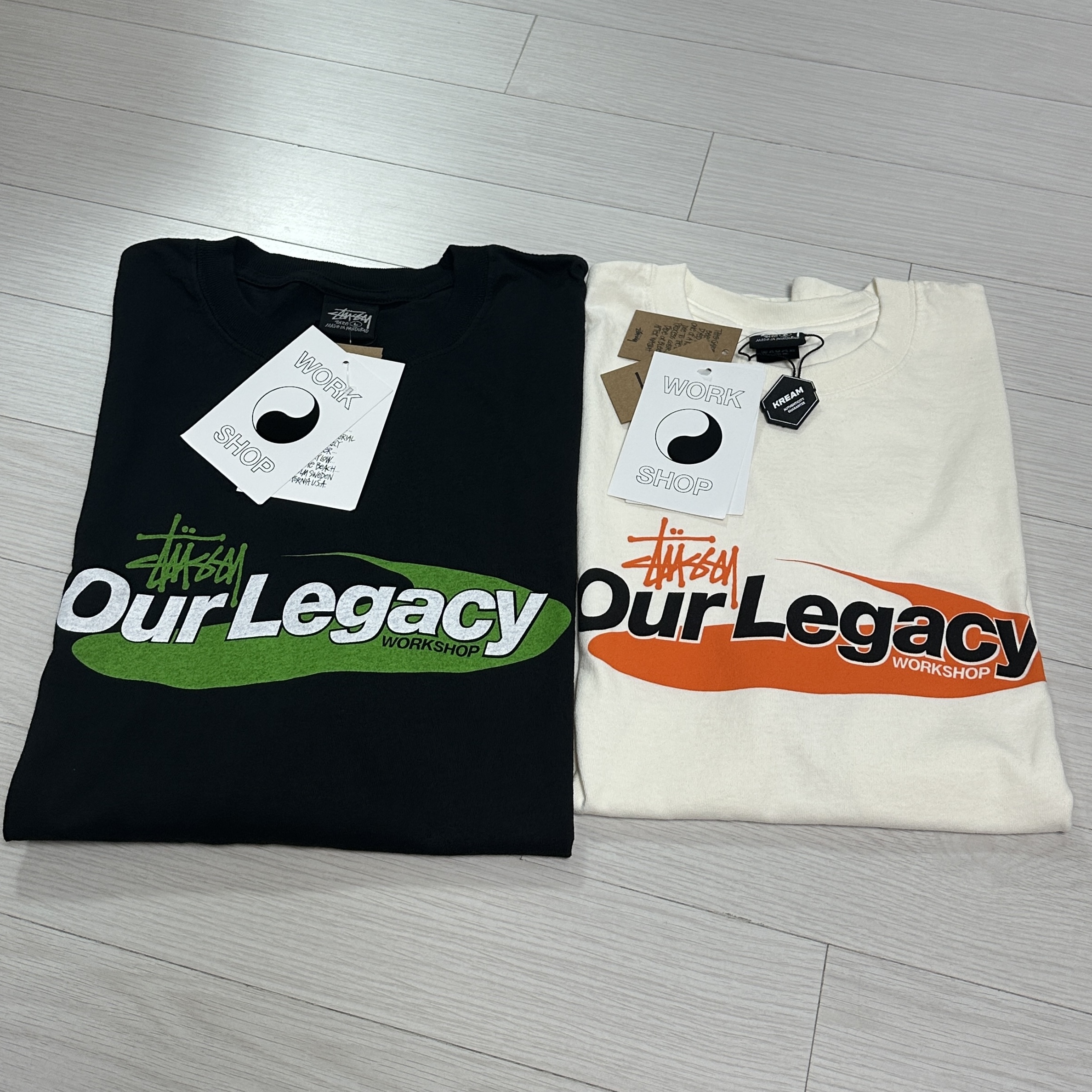 Stussy x Our Legacy Work Shop Swirl Pigment Dyed T-Shirt Black, Stussy x Our Legacy Work Shop Swirl Pigment Dyed T-Shirt Natural 착용 스타일