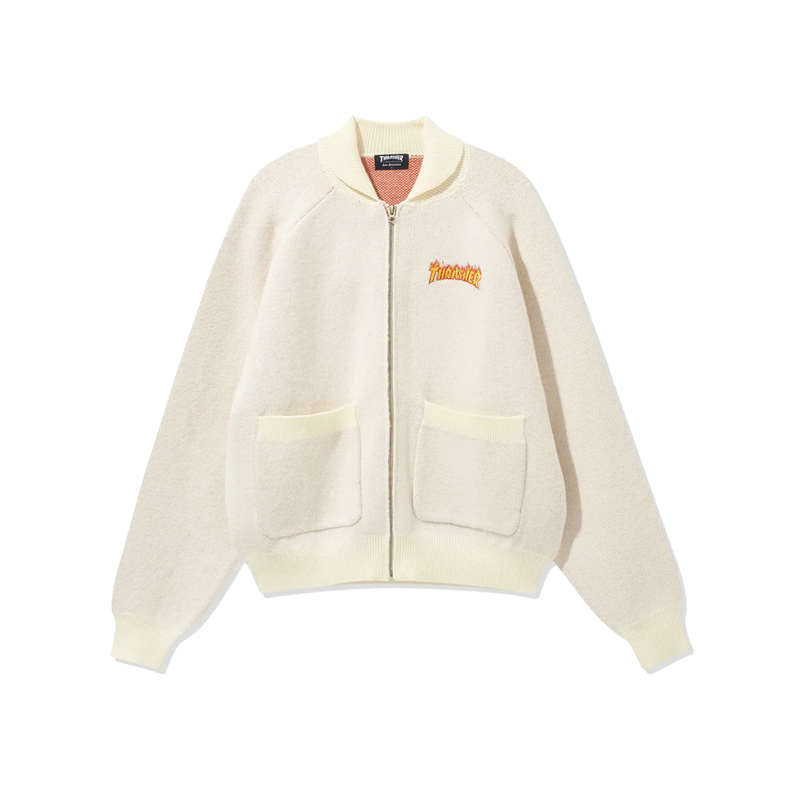TR2403KT05IV THRASHER Flame Knit Zip-Up Cardigan Ivory