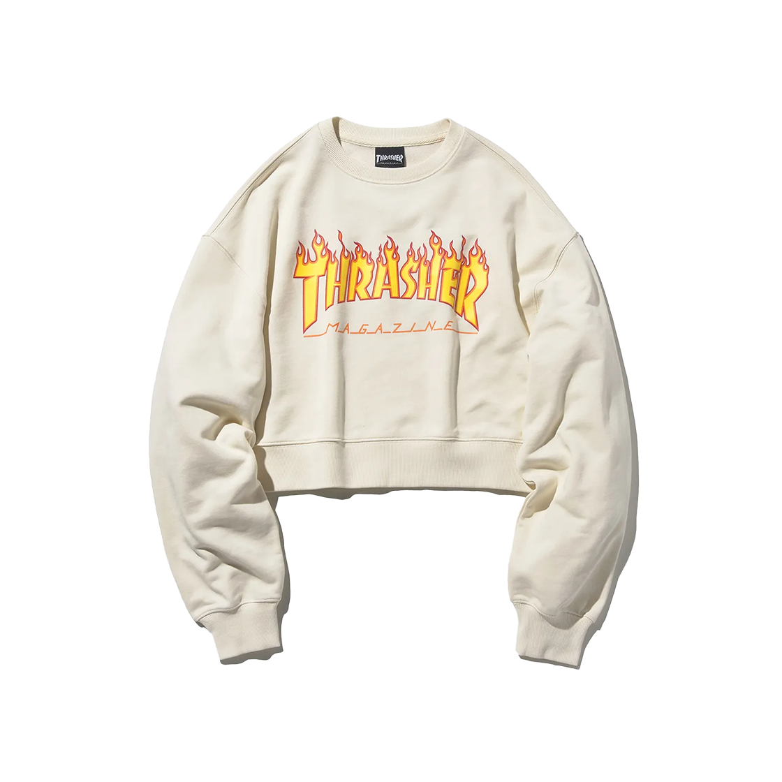 트레셔 우먼스 플레임 크롭 맨투맨 아이보리(THRASHER Womens Flame Crop Sweatshirt Ivory)