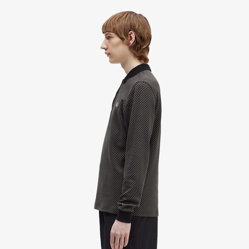 프레드페리 마이크로 체커보드 롱 슬리브 폴로 셔츠 블랙 필드그린(Fred Perry Micro Chequerboard Polo Shirt Black) - 3