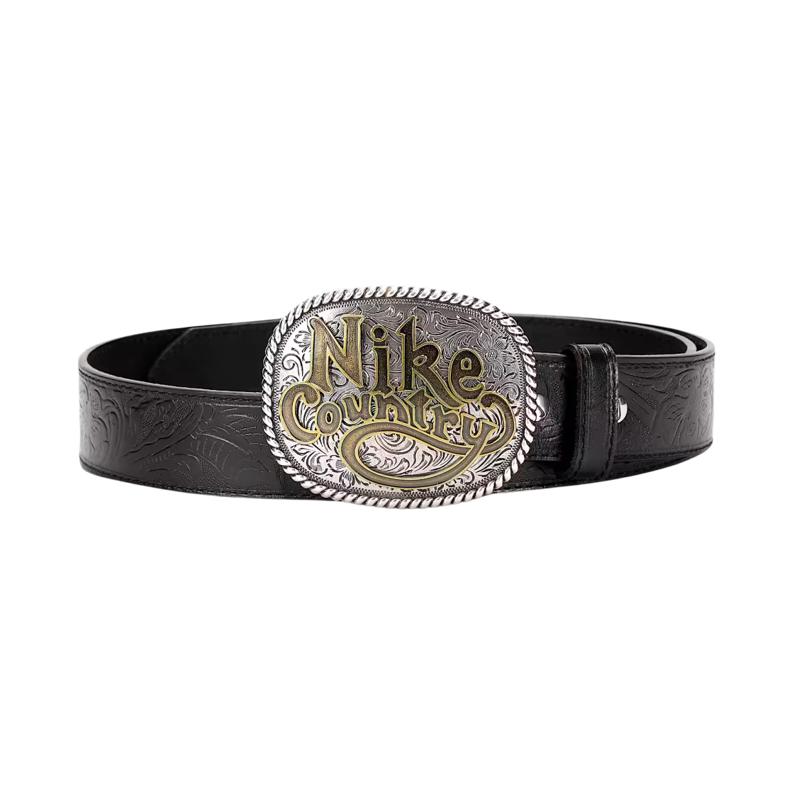 나이키 컨트리 플라크 버클 엠보스 레더 벨트 블랙(Nike Country Plaque Buckle Embossed Leather Belt Black) - 1